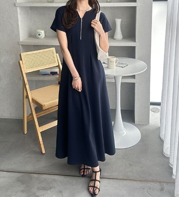 GeeRA（ジーラ）の「前後2WAYハーフジップフレンチ袖ワンピース（カットソーワンピース）」｜詳細画像
