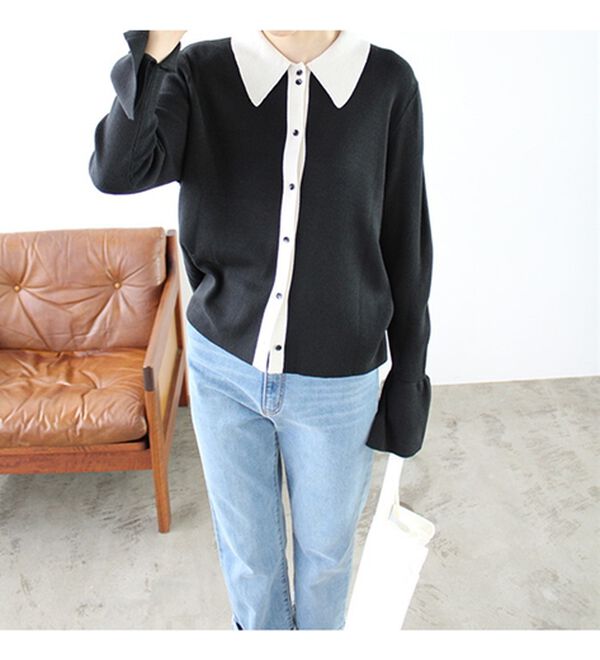 GeeRA（ジーラ）の「ポロ衿配色ニットカーディガン（ニットカーディガン）」｜詳細画像