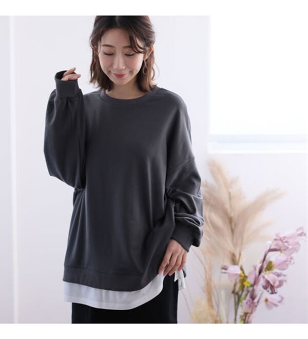 A HAPPY MARILYN（アハッピーマリリン）の「【Ｌ～１０Ｌ】ゆるっと楽ちん！着ぶくれ回避の　重ね着風　ミニ裏毛　プルオーバー（カットソー）」｜詳細画像