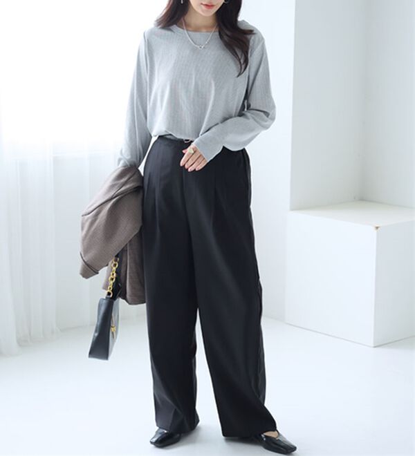 「【大きいサイズ】【Ｌ～８Ｌ】シンプルリブカットソー【エブリデイＲｉｂ】（カットソー）」｜詳細画像