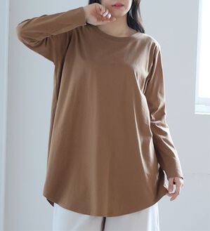 A HAPPY MARILYN（アハッピーマリリン）の「【Ｌ～８Ｌ】綿１００％裾フレア万能ロングＴシャツ（Tシャツ）」｜ブラウン