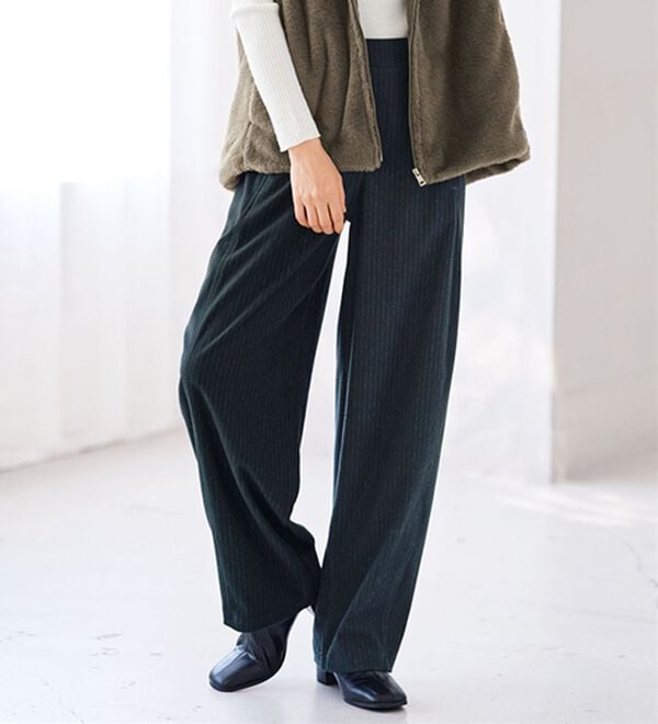 BELLUNA（ベルーナ）の「＜＆ｃｏｃｏｃｈｉ＞ウーリッシュジャージーバレルパンツ（フルレングスパンツ）」｜ストライプ