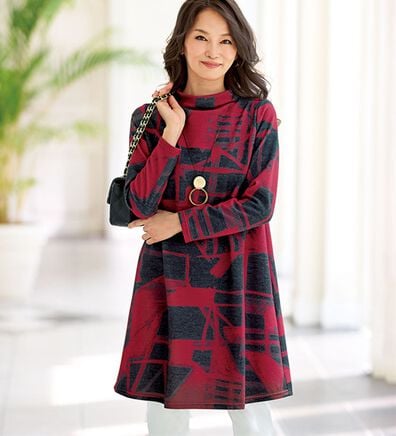 BELLUNA（ベルーナ）の「《モードに体型カバー！》幾何柄プリントボトルネックチュニック（チュニック）」