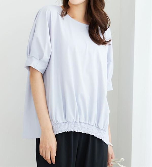 BELLUNA（ベルーナ）の「ヒンヤリ爽快！裾ギャザープルオーバー（カットソー）」｜サックス