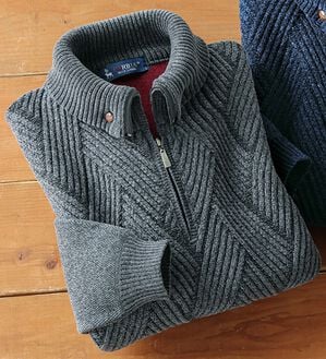 「＜カルビア＞アウターいらず首元あったか裏ベロアセーター（メンズニット・セーター）」｜チャコール