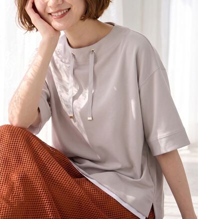 BELLUNA（ベルーナ）の「ワイドネックデザイン重ね着風プルオーバー（カットソー）」