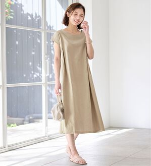 Viola e Viola（ヴィオラ エ ヴィオラ）の「【選べる２丈】綿１００％タック使いワンピース＜Ｓ～４Ｌ＞（チュニックワンピース）」｜ベージュ