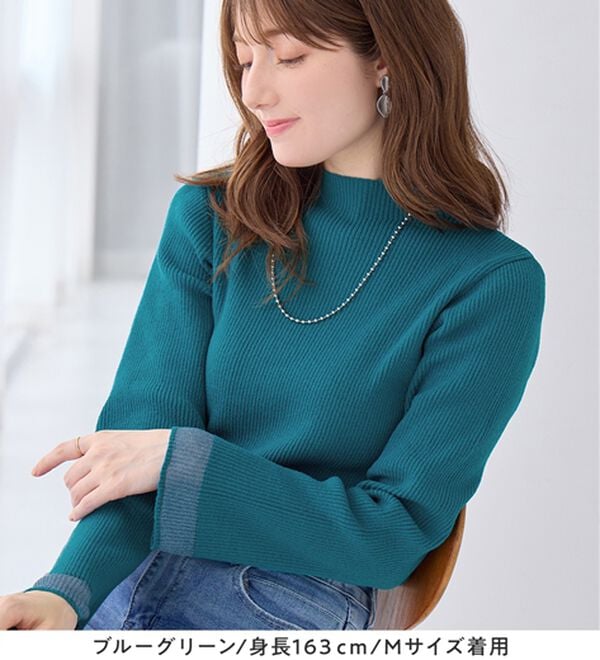 alotta（アロッタ）の「パチパチしにくい！洗える袖シアー切替ニットプルオーバー（ニット・セーター）」｜詳細画像