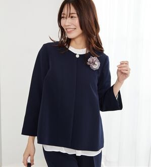 BELLUNA（ベルーナ）の「＜セレモニースタイル＞パール付袖フレアージャケット（その他ジャケット）」｜ネイビー