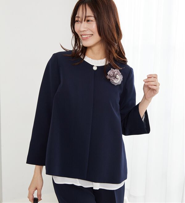 BELLUNA（ベルーナ）の「＜セレモニースタイル＞パール付袖フレアージャケット（その他ジャケット）」｜ネイビー