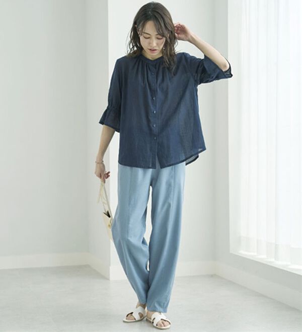 BELLUNA（ベルーナ）の「レーヨン麻入りゆったりワイドパンツ（フルレングスパンツ）」｜詳細画像