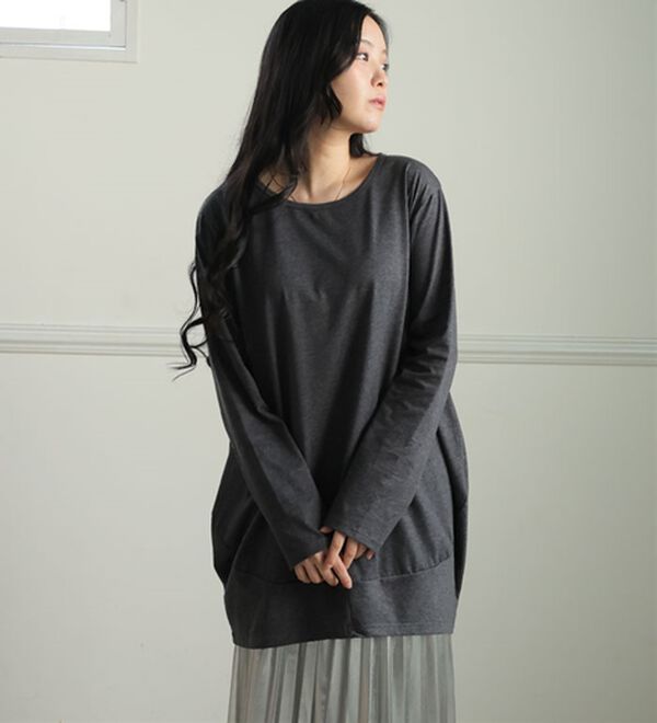 A HAPPY MARILYN（アハッピーマリリン）の「【Ｍ～８Ｌ】長袖・七分袖・半袖 コクーン シルエット チュニック（チュニック）」｜詳細画像