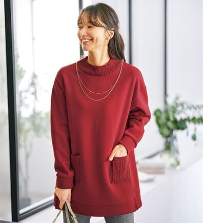 BELLUNA（ベルーナ）の「裏起毛素材ニット切替チュニック（チュニック）」