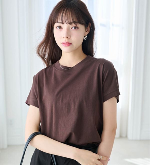 RANAN（ラナン）の「【選べる袖丈】ひんやり！＜BC＞綿100％プチハイネックＴシャツ（カットソー）」｜詳細画像