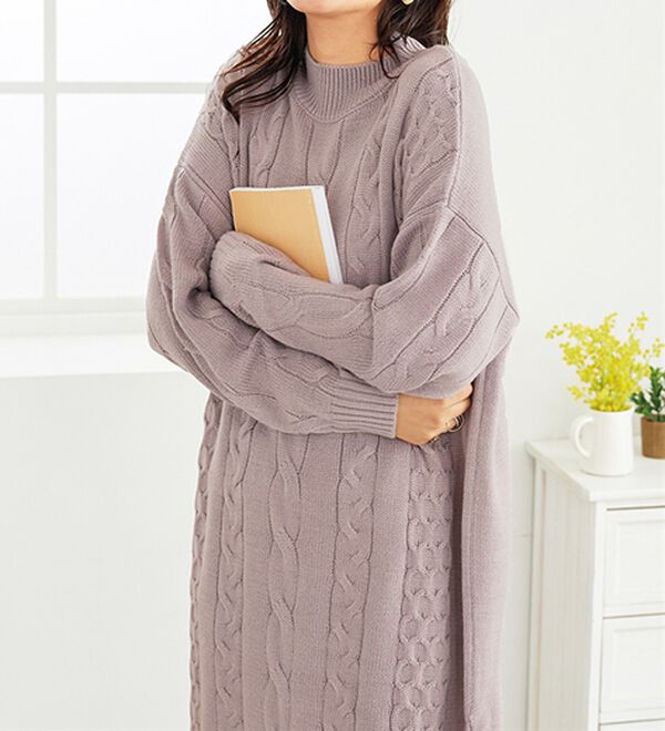 BELLUNA（ベルーナ）の「ケーブル柄ロング丈ニットワンピース（ニットワンピース）」｜詳細画像