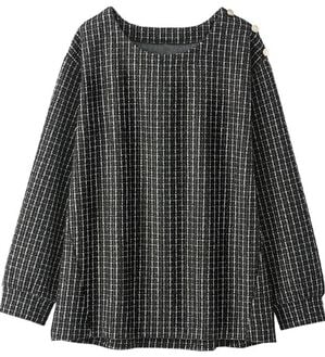 BELLUNA（ベルーナ）の「ツイード調肩ボタンデザインプルオーバー（カットソー）」｜黒系