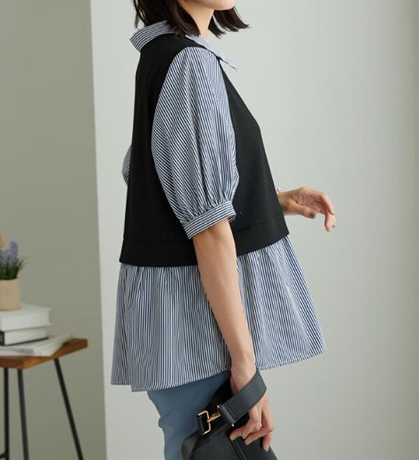 BELLUNA（ベルーナ）の「衿付きVネック異素材切替チュニック（チュニック）」｜詳細画像