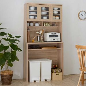 iellio（イエリオ）の「おしゃれなキッチンボード＜食器棚・キッチン収納・家電収納レンジ台・キッチン家電収納＞（キッチン収納）」｜ナチュラルオークゴミ箱収納ﾀｲﾌﾟ