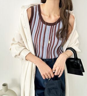 GeeRA（ジーラ）の「マルチストライプニットタンクトップ（タンクトップ・キャミソール）」｜ブルー系