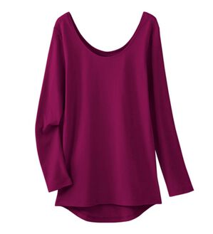 LAVIENNE（ラヴィエンヌ）の「綿１００％吸湿発熱ワイドネックあったかインナー　長袖（肌着・インナーウェア）」｜ボルドー