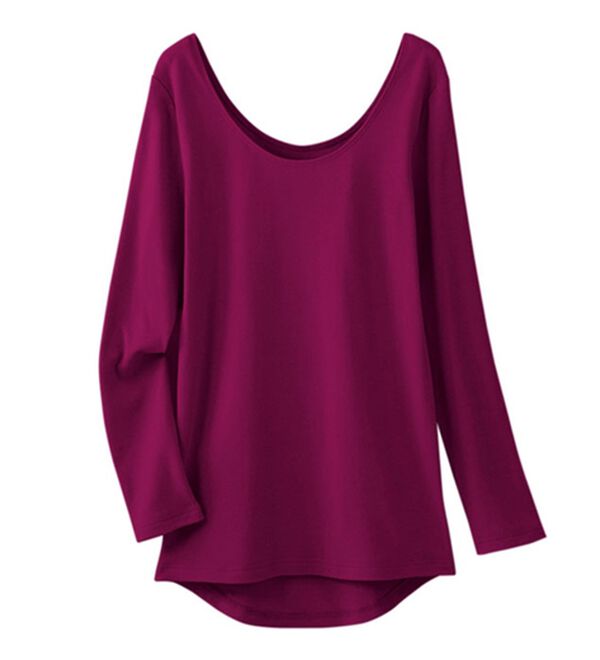 LAVIENNE（ラヴィエンヌ）の「綿１００％吸湿発熱ワイドネックあったかインナー　長袖（肌着・インナーウェア）」｜ボルドー