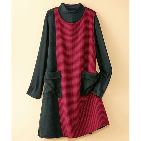 BELLUNA（ベルーナ）の「千鳥柄異素材切替ジャンパードレスアンサンブル（チュニック）」｜ワイン系