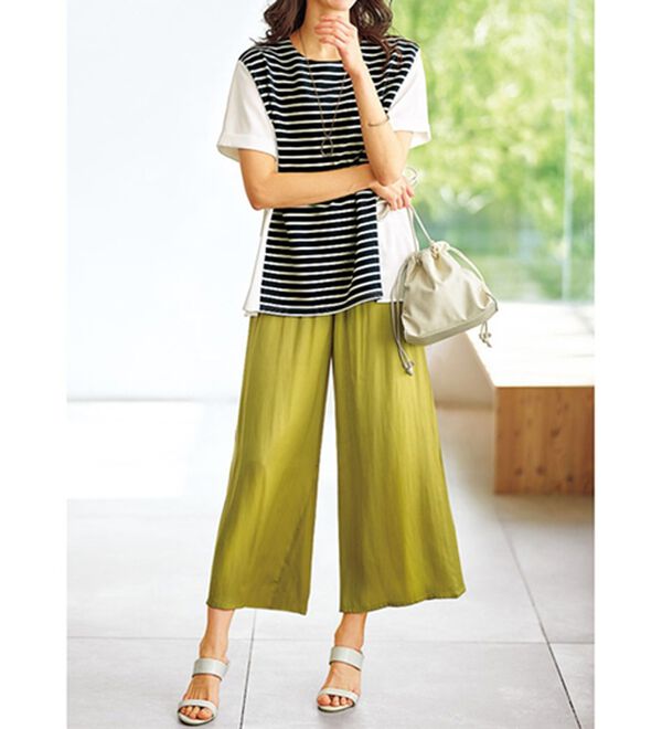 BELLUNA（ベルーナ）の「上品サテン素材ワイドパンツ（ワイドパンツ・ガウチョ）」｜詳細画像