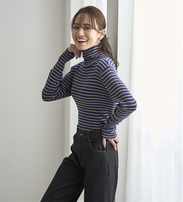 BELLUNA（ベルーナ）の「＜＆ｃｏｃｏｃｈｉ＞ハピネスコットン100％&times;吸湿発熱リブタートルニット（ニット・セーター）」｜詳細画像