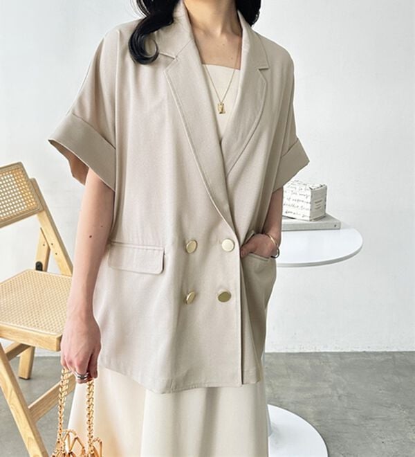 GeeRA（ジーラ）の「リネン調半袖ダブルジャケット（テーラードジャケット）」｜詳細画像