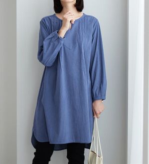 BELLUNA（ベルーナ）の「コーデュロイ素材ピンタック使いワンピース（その他ワンピース）」｜ブルーグレー