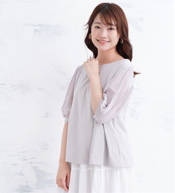 A HAPPY MARILYN（アハッピーマリリン）の「選べる袖異素材 キレイめカットソー 半袖 プルオーバー（カットソー）」｜詳細画像