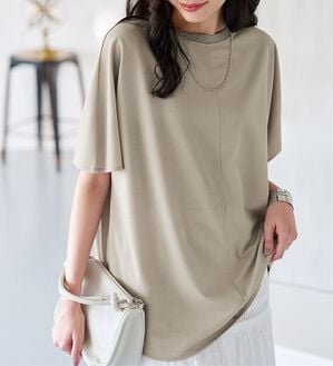 BELLUNA（ベルーナ）の「Ｔシャツ感覚なのにきちんとブラウス見え！カットジョーゼット半袖プルオーバー（カットソー）」｜詳細画像