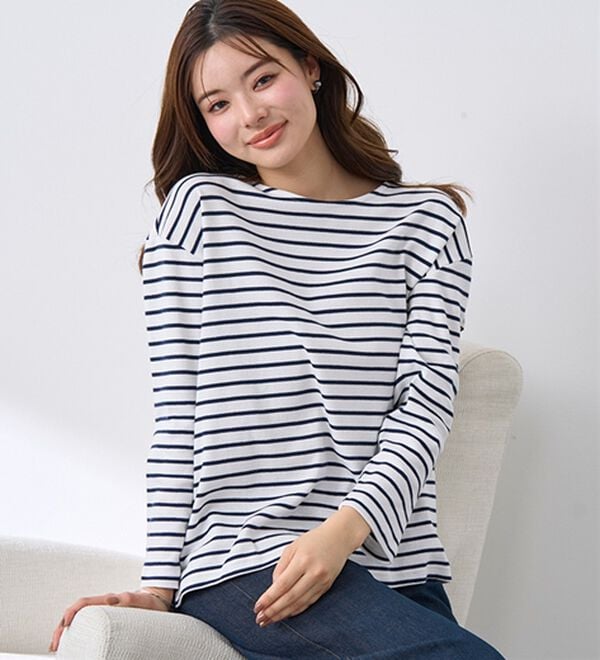 BELLUNA（ベルーナ）の「 ＜＆ｃｏｃｏｃｈｉ＞ハピネスコットン１００％ボーダープルオーバー（カットソー）」｜詳細画像