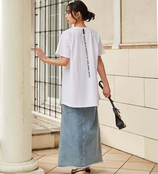 RANAN（ラナン）の「【ひんやり】ロゴプリントチュニックTシャツ（Tシャツ）」｜詳細画像