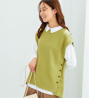 BELLUNA（ベルーナ）の「ジャカード裾ボタンベストアンサンブル（アンサンブル）」｜イエローグリーン