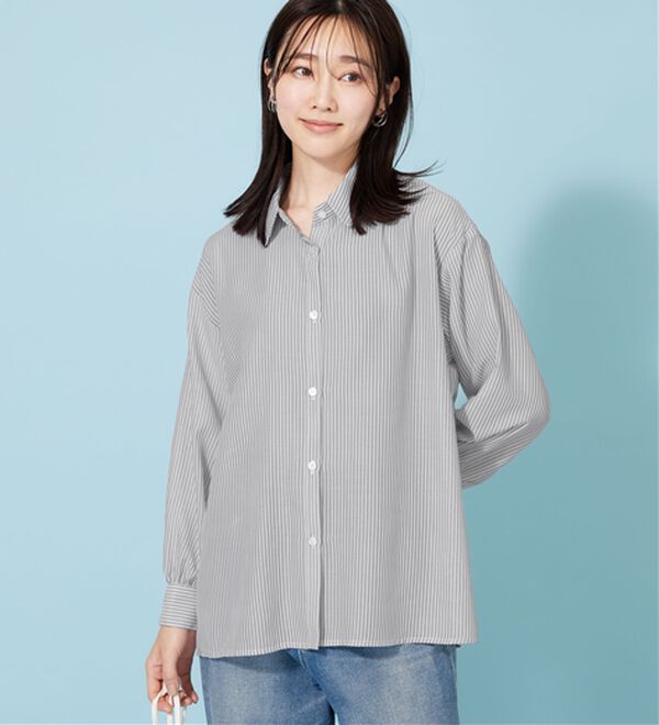 BELLUNA（ベルーナ）の「シアーストライプ素材ベーシックシャツ（シャツ）」｜詳細画像