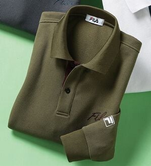 「＜フィラ＞裏起毛ワッフルポロシャツ（メンズポロシャツ）」｜カーキ