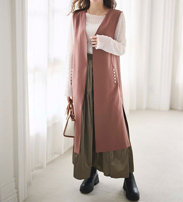 RANAN（ラナン）の「【セットアップ対応】パール調ビジュー付ロングジレ（ジレ）」｜詳細画像