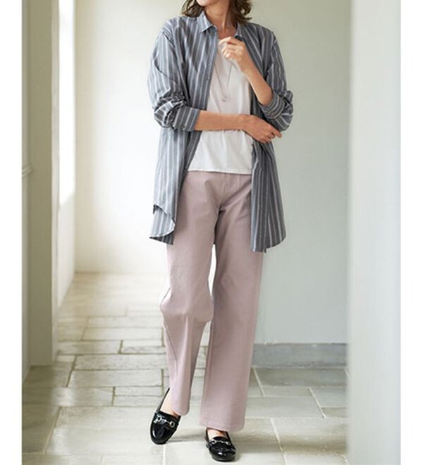 BELLUNA（ベルーナ）の「ぐんぐん伸びるカラーワイドデニム（ワイドパンツ・ガウチョ）」｜詳細画像