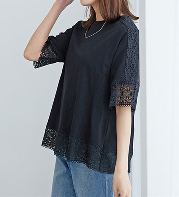 BELLUNA（ベルーナ）の「リーフ柄レース使いプルオーバー（カットソー）」｜詳細画像