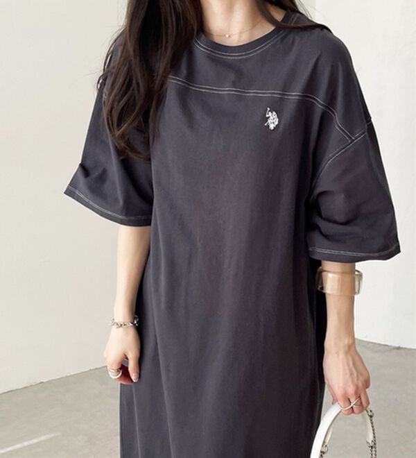 GeeRA（ジーラ）の「【Ｕ．Ｓ．　ＰＯＬＯ　ＡＳＳＮ．】配色ステッチＴシャツワンピース（カットソーワンピース）」｜詳細画像