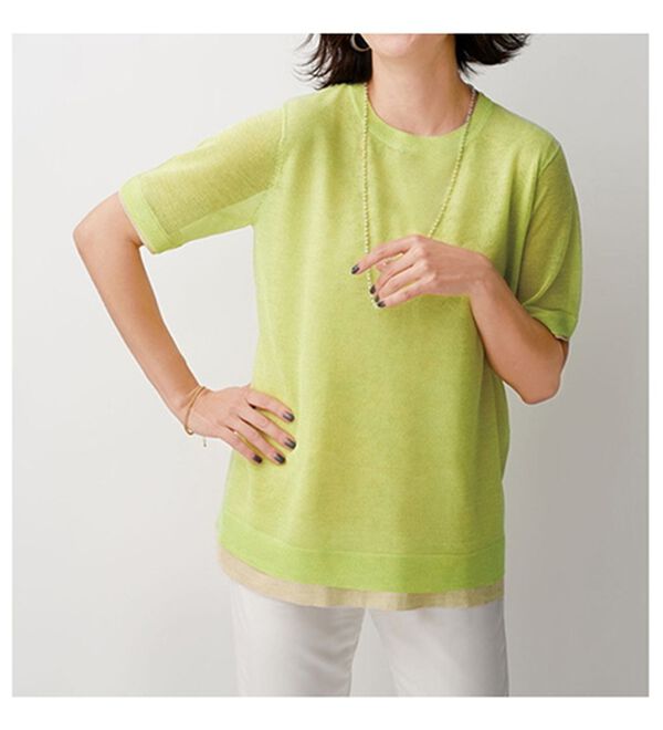 BELLUNA（ベルーナ）の「重ね着風配色シアーニットプルオーバー（ニット・セーター）」｜詳細画像