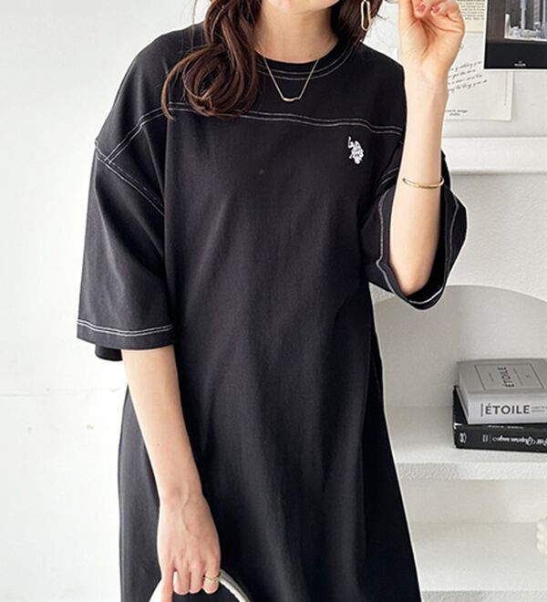 GeeRA（ジーラ）の「【Ｕ．Ｓ．　ＰＯＬＯ　ＡＳＳＮ．】配色ステッチＴシャツワンピース（カットソーワンピース）」｜詳細画像