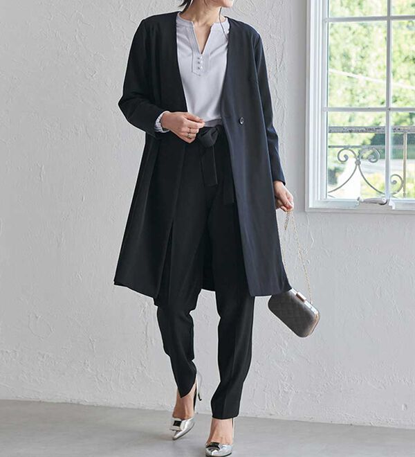 RANAN（ラナン）の「【２点セット】防シワ！洗える！ロングジャケットセットアップ（パンツスーツ）」｜詳細画像