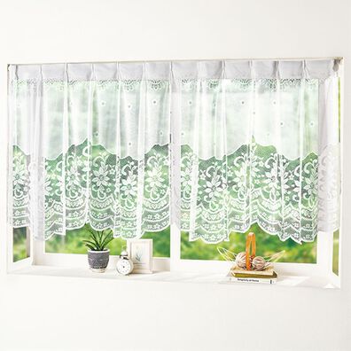 「長さが調節できるマクラメ調スタイルカーテン（ドレープカーテン）」