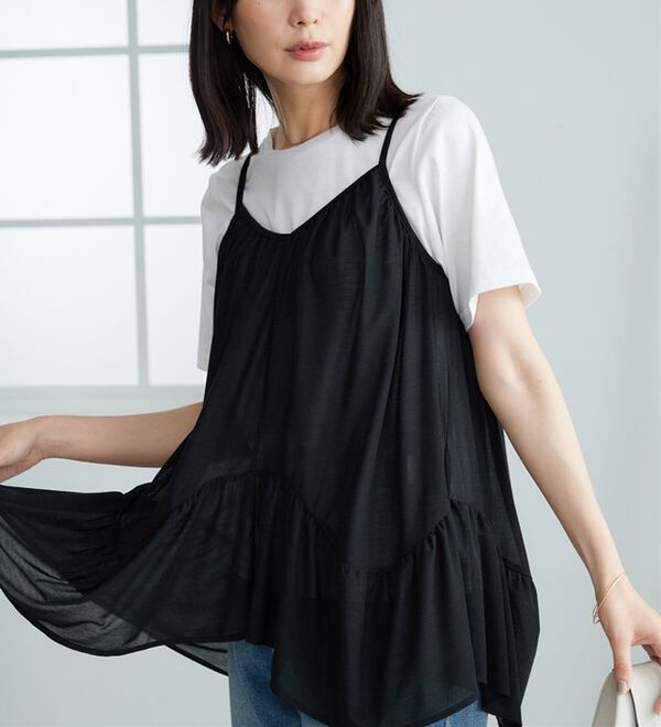 BELLUNA（ベルーナ）の「【2点セット】変形ギャザーデザインキャミアンサンブル（アンサンブル）」｜詳細画像