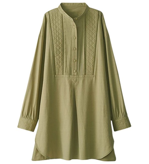 BELLUNA（ベルーナ）の「キルト×ピンタック使いシャツチュニック（チュニック）」｜グリーン