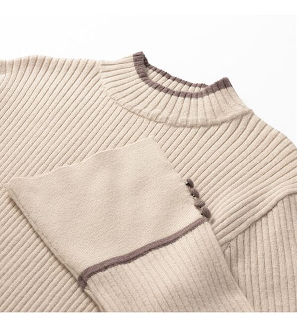 alotta（アロッタ）の「配色デザイン袖ボタンニットプルオーバー（ニット・セーター）」｜詳細画像