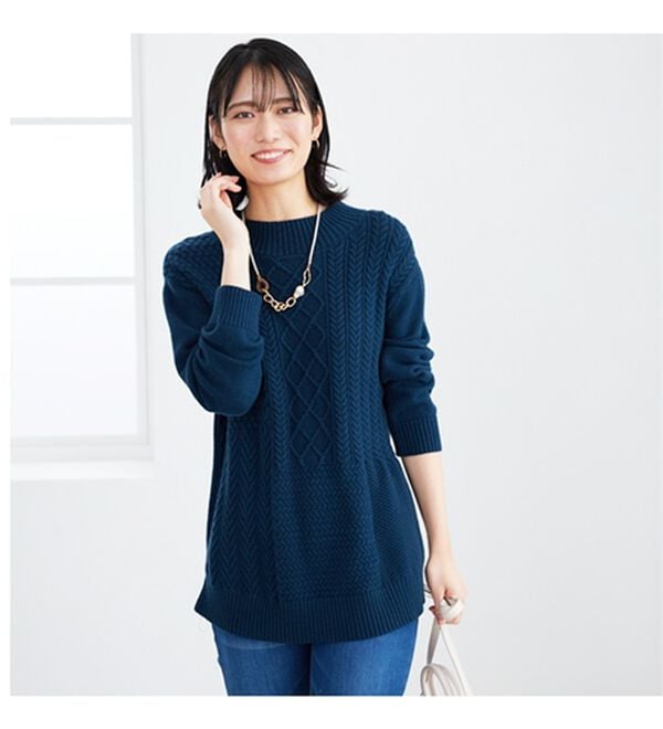 BELLUNA（ベルーナ）の「パッチワーク調ケーブルニットチュニック（チュニック）」｜詳細画像