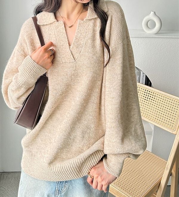 GeeRA（ジーラ）の「スキッパーポロ衿ニットトップス（ニット・セーター）」｜詳細画像